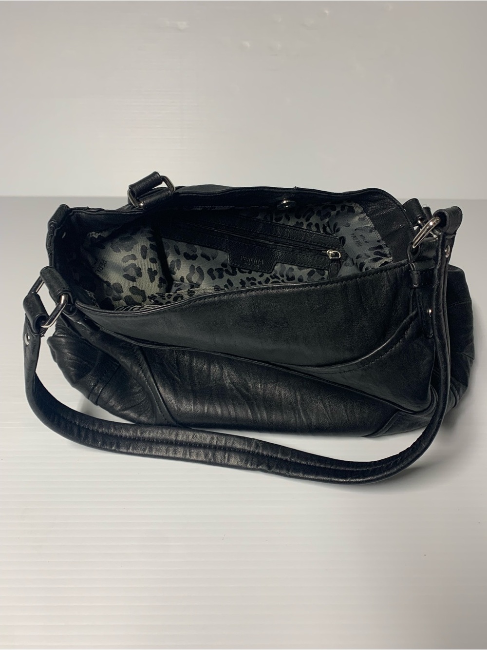 Vintage Black Perlina New York Leather Slouchy Shoulder Bag